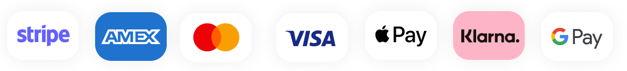 Payment via Amex, MasterCard, Visa, Applepay, Link, Google Pay, Afterpay or Klama